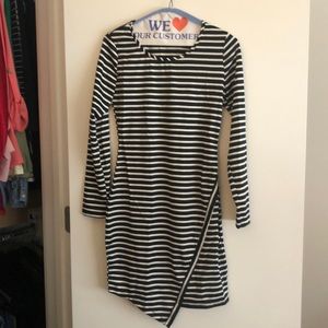 Black and white striped asymmetrical mini dress